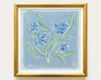 Blue & Green Floral Botanical Print | Grandmillennial Wall Decor | Modern Southern Art | Digital Download