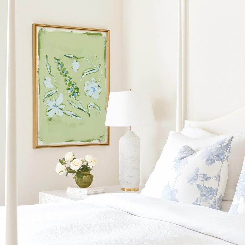 Blue & Green Floral Botanical Print | Grandmillennial Wall Decor | Modern Southern Art | Digital Download image 3