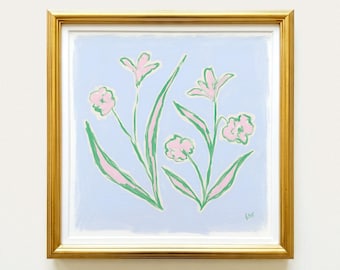 Blue, Green & Pink Floral Botanical Print | Grandmillennial Wall Decor | Modern Southern Art | Digital Download