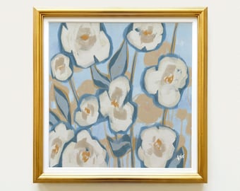 White Cream Roses Botanical Print | Hand Drawn Floral Wall Art | Rainey Studio