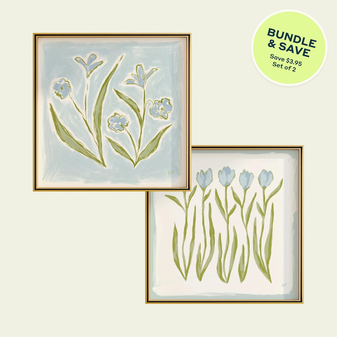 Blue & Green Botanical Print Set of 2 | Grandmillennial Wall Art ...