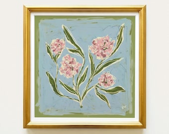 Blue & Green Floral Botanical Print | Grandmillennial Wall Decor | Modern Southern Art | Digital Download
