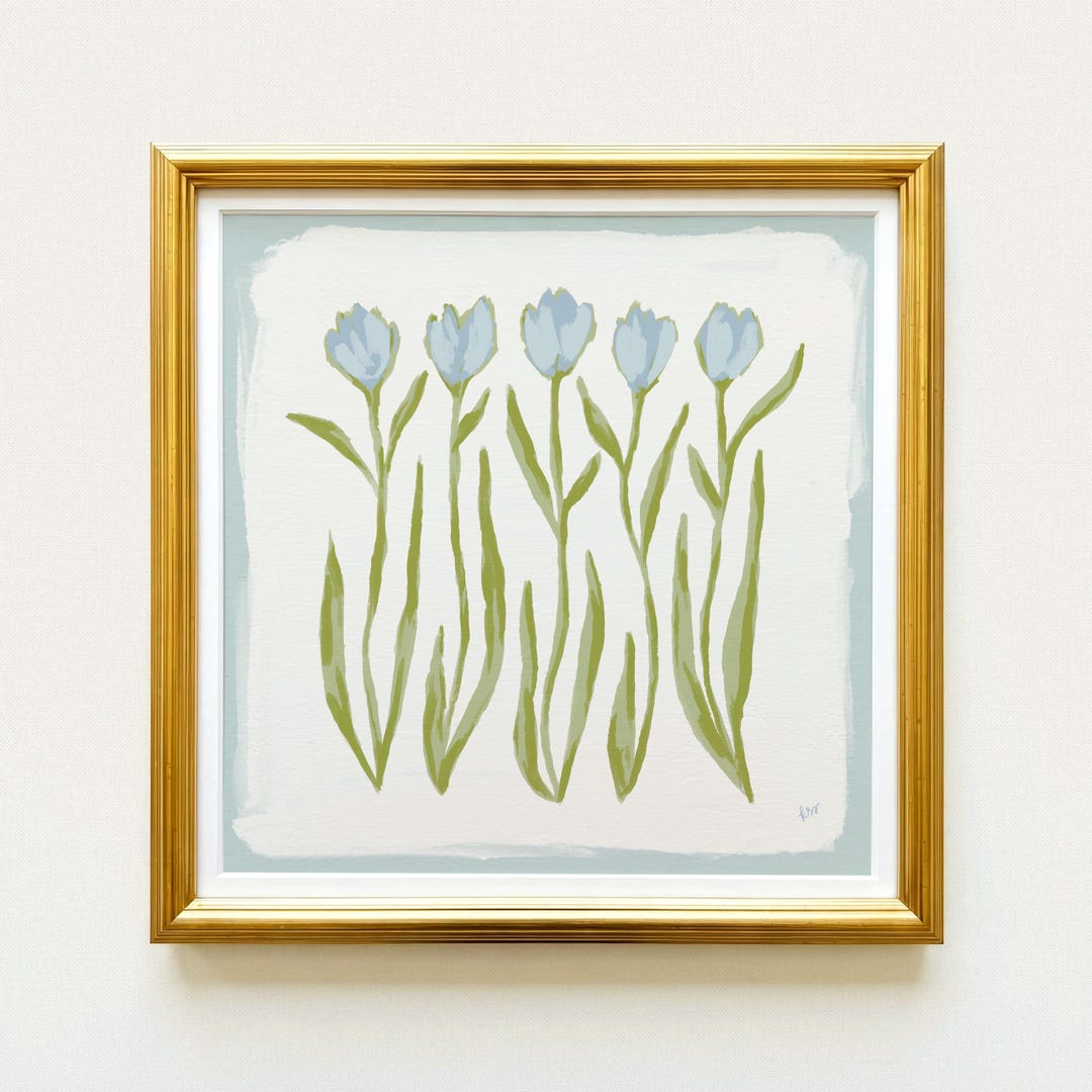 Botanical Fine Art Print | Blue & Green Tulip Flowers | Modern Southern | Rainey Studio