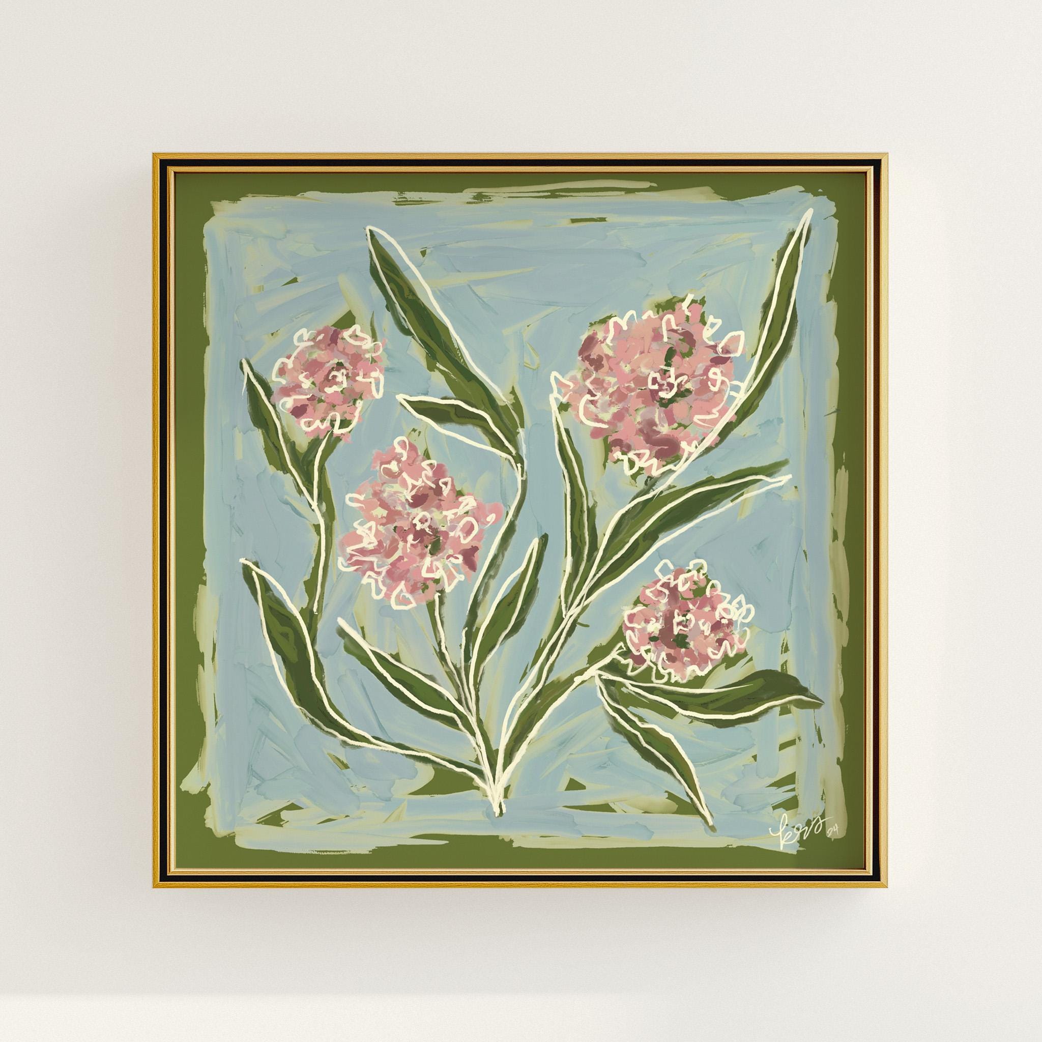 Modern Southern Floral Art Print | Pink Blue Green Botanical Wall Decor | Giftable Digital Download | Classic Nursery Home | Rainey Studio