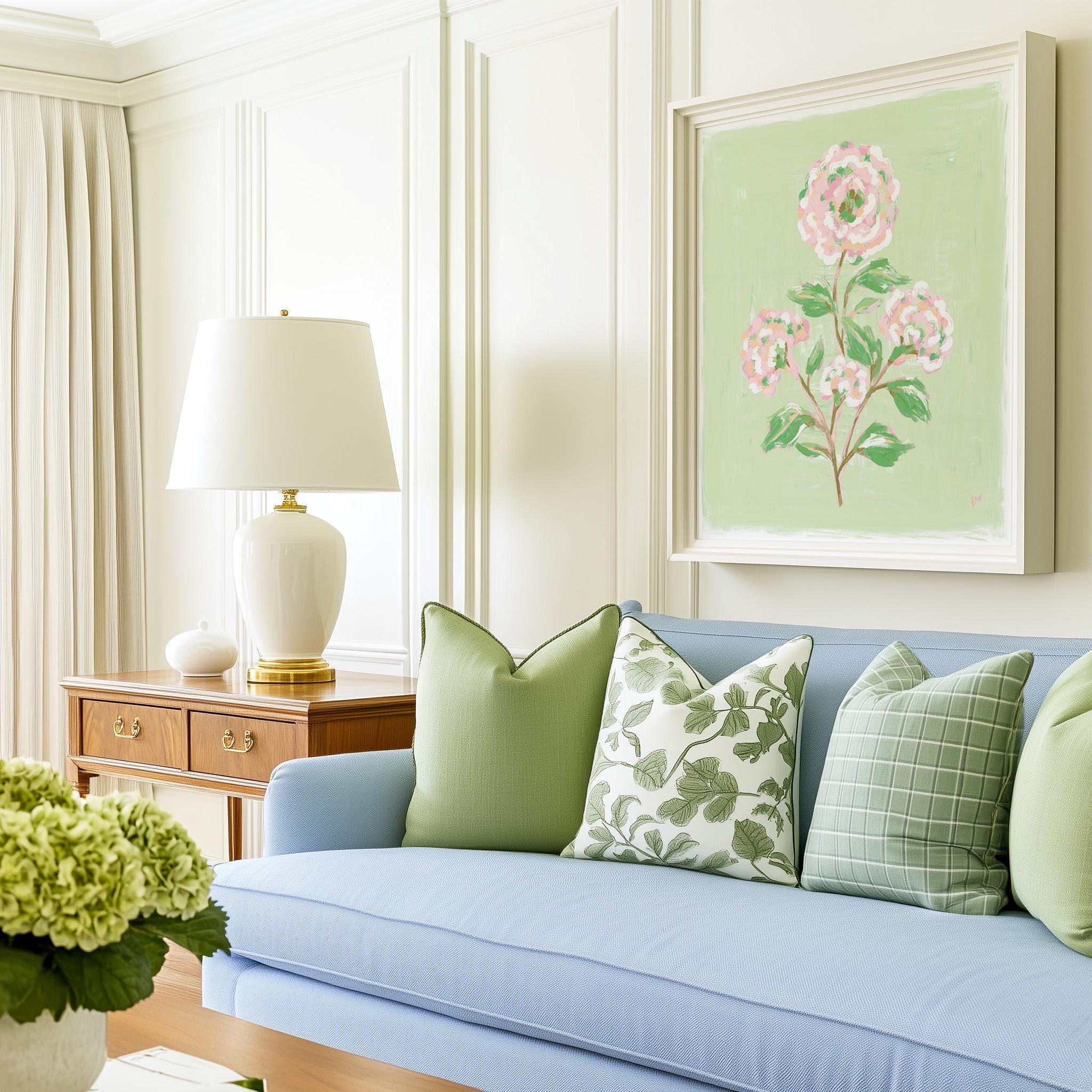 Pink & Green Floral Botanical Print | Grandmillennial Wall Decor ...