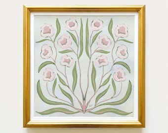 Botanical Fine Art Print | Pink & Green Flowers | Modern Southern | Rainey Studio