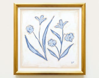 Blue & White Floral Botanical Print | Grandmillennial Wall Decor | Modern Southern Art | Digital Download