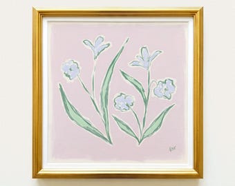 Pink & Green Floral Botanical Print | Grandmillennial Wall Decor | Modern Southern Art | Digital Download