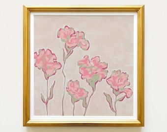 Rose Pink White Carnation Botanical Print | Hand Drawn Floral Wall Art | Rainey Studio