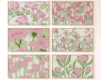 Pink Green Floral Frame TV Art Set of 6 | Grandmillennial Decor | Modern Southern Art | Samsung Frame TV Digital Download