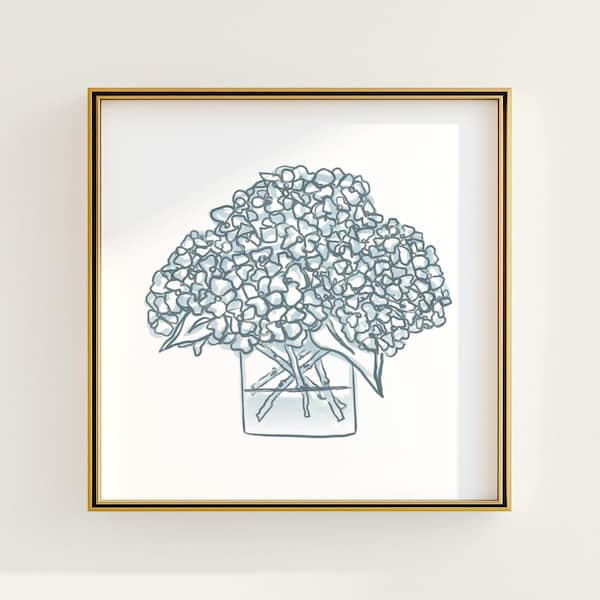Blau & Weiß Blumen botanischen Druck | Grandmillennial Wanddekoration | Moderne Südliche Kunst | Digitaler Download