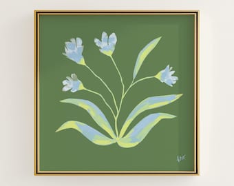 Blue & Green Floral Botanical Print | Grandmillennial Wall Decor | Modern Southern Art | Digital Download