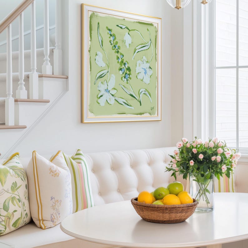 Blue & Green Floral Botanical Print | Grandmillennial Wall Decor | Modern Southern Art | Digital Download image 9