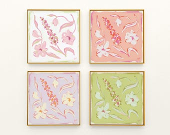 Pink & Green Floral Botanical Print Set | Grandmillennial Wall Decor | Modern Southern Art | Digital Download