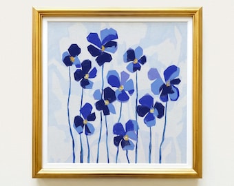 Blue Pansies Botanical Digital Download Print | Hand Drawn Floral Wall Art | Rainey Studio