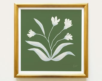 Green & White Floral Botanical Print | Grandmillennial Wall Decor | Modern Southern Art | Digital Download