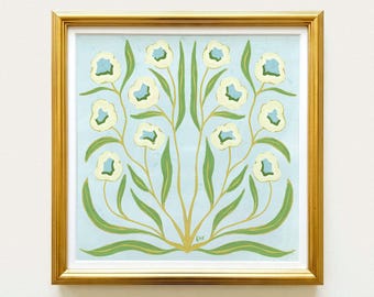 Botanical Fine Art Print | Blue, White & Green Flowers | Modern Southern | Rainey Studio