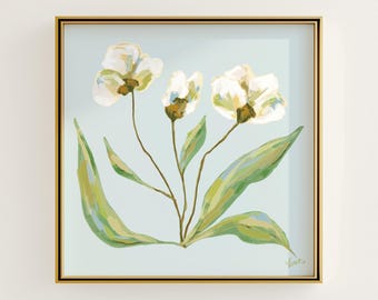 Modern Southern Floral Wall Art | Digital Download of Light Blue White Flower Arrangement | Feminine Light Blue Green | Grandmillennial Art