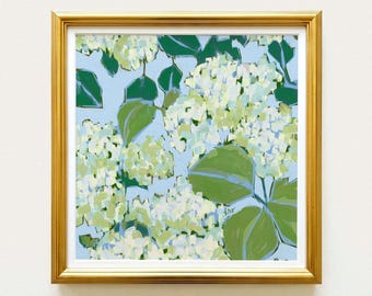 Botanical Fine Art Print | Hydrangea Flowers | Light Blue Green | Modern Southern | Rainey Studio