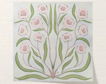 Botanical Fine Art Print | Pink & Green Flowers | Modern Southern | Rainey Studio