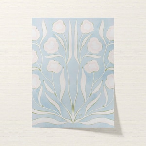 Botanical Fine Art Print | Blue, White & Green Flowers | Modern Southern | Rainey Studio image 3