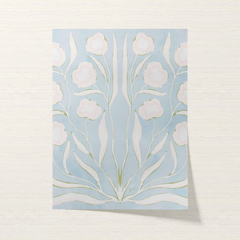 Botanical Fine Art Print | Blue, White & Green Flowers | Modern Southern | Rainey Studio image 3