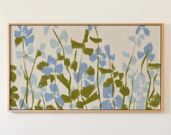 Blue Green Frame TV Art, Hand Drawn Botanical Art for Samsung, Preppy Grandmillennial Decor