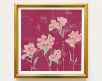 Rose Pink White Carnation Botanical Print | Hand Drawn Floral Wall Art | Rainey Studio