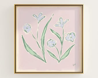 Pink & Green Floral Botanical Print | Grandmillennial Wall Decor | Modern Southern Art | Digital Download