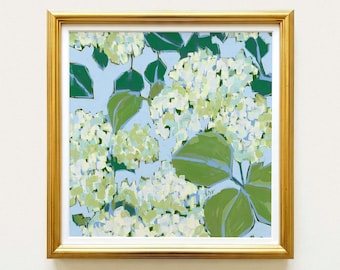 Botanical Fine Art Print | Hydrangea Flowers | Light Blue Green | Modern Southern | Rainey Studio