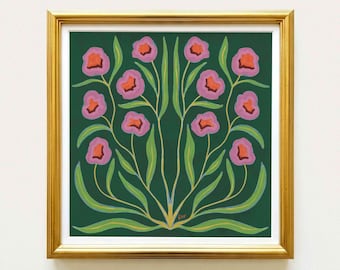 Botanical Fine Art Print | Colorful Green & Pink Flowers | Modern Southern | Rainey Studio