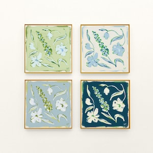 Blue & Green Floral Botanical Print Set | Grandmillennial Wall Decor | Modern Southern Art | Digital Download