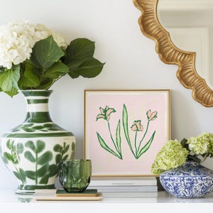 Pink & Green Floral Botanical Print | Grandmillennial Wall Decor | Modern Southern Art | Digital Download image 7
