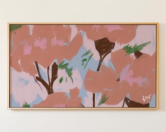Colorful Pink Blue Green Frame TV Art, Hand Drawn Botanical Art for Samsung, Preppy Grandmillennial Decor