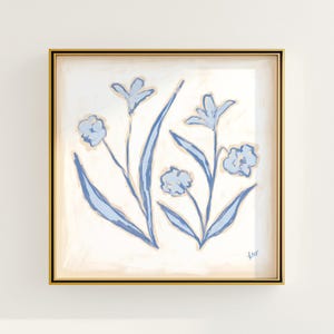 Blauwe en witte botanische bloemenprint | Grandmillennial muurdecoratie | Moderne zuidelijke kunst | Digitale download