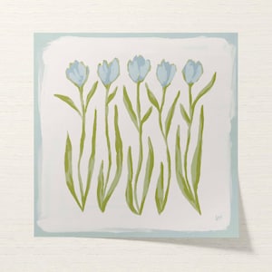 Botanical Fine Art Print | Blue & Green Tulip Flowers | Modern Southern | Rainey Studio image 2
