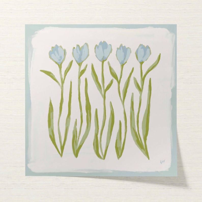 Botanical Fine Art Print | Blue & Green Tulip Flowers | Modern Southern | Rainey Studio image 2