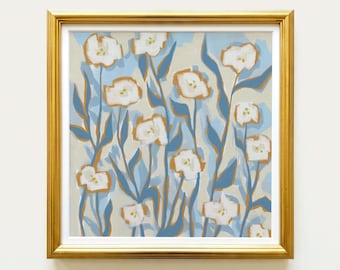 White Cream Roses Botanical Print | Hand Drawn Floral Wall Art | Rainey Studio