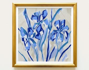 Light Blue Fleur-de-lis Botanical Print | Hand Drawn Floral Wall Art | Rainey Studio