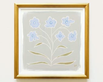 Blue Neutral Floral Botanical Print | Grandmillennial Wall Decor | Modern Southern Art | Digital Download