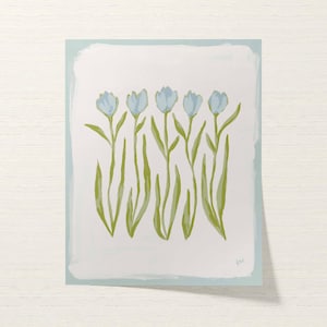 Botanical Fine Art Print | Blue & Green Tulip Flowers | Modern Southern | Rainey Studio image 3