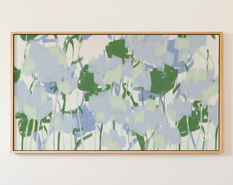Blue Green Frame TV Art, Hand Drawn Botanical Art for Samsung, Preppy Grandmillennial Decor