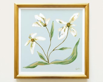 Blue & Green Floral Botanical Print | Grandmillennial Wall Decor | Modern Southern Art | Digital Download
