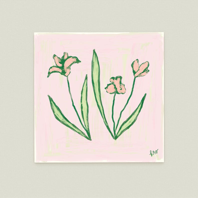 Pink & Green Floral Botanical Print | Grandmillennial Wall Decor | Modern Southern Art | Digital Download image 4