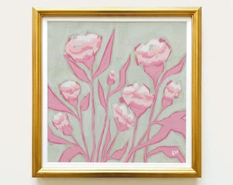 Rose Pink White Carnation Botanical Print | Hand Drawn Floral Wall Art | Rainey Studio