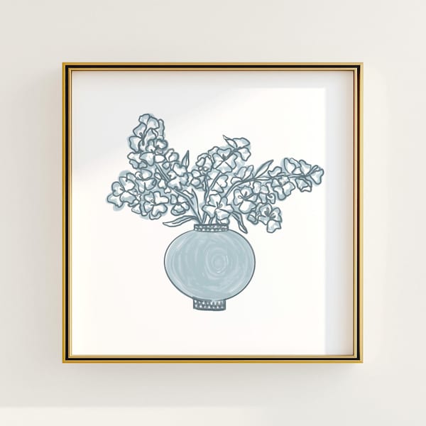 Blau & Weiß Blumen botanischen Druck | Grandmillennial Wanddekoration | Moderne Südliche Kunst | Digitaler Download
