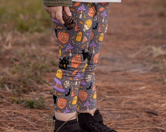 Gray Halloween Kid's Leggings, Halloween themed kids leggings, girls trick and treat leggings, kids legging, toddler kids leggings