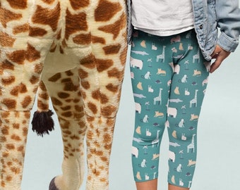 Cute animal leggings, green leggings, soft green legging