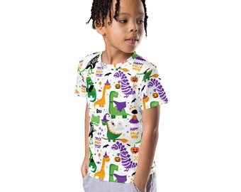 Halloween dinosaur Kids crew neck t-shirt, boy Halloween tee, Dinosaur all over print kids t shirt