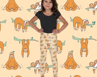 Leggings de yoga paresseux mignons, leggings paresseux de couleur sable doux, leggings pour enfants, leggings pour jeunes